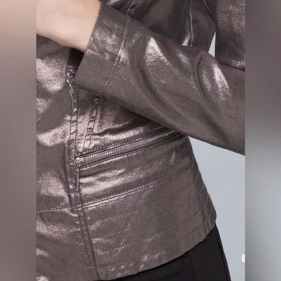 WHBM Silver dark grey Metallic Coated Foil moto jacket  White House Black Market - Picture 3 of 9